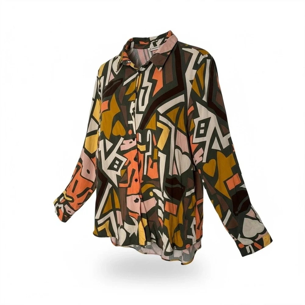 BIG DART Geometric Top Maximalist Abstract Womens XXL EUR 52 Button‎ Statement